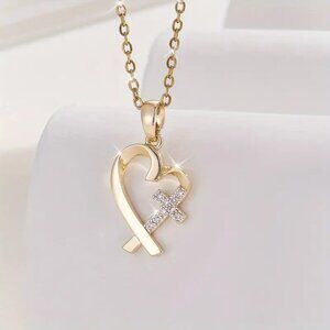 Gold Heart Cross Pendant Necklace Christian Jewelry Gift Women Faith Love Chain